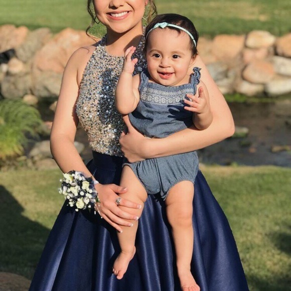 Navy & Silver Prom Dress - Picture 3 of 7